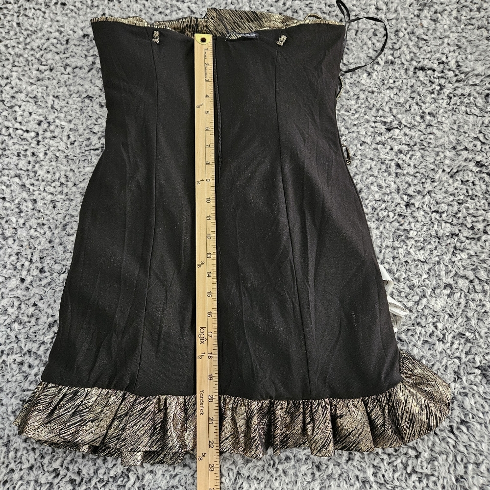 Zara Gold Metallic Mini Dress S Small Sleeveless Ruffled Bow Holiday Party - Picture 14 of 14
